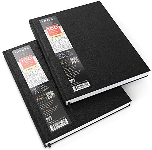 ARTEZA Sketchbook, Pack of 2, 21.6 x 27.9 cm, 100 Sheets Each, 130-gsm Drawing Pad, Art Supplies for Dry Media, Drawing, Sketching, and Journaling