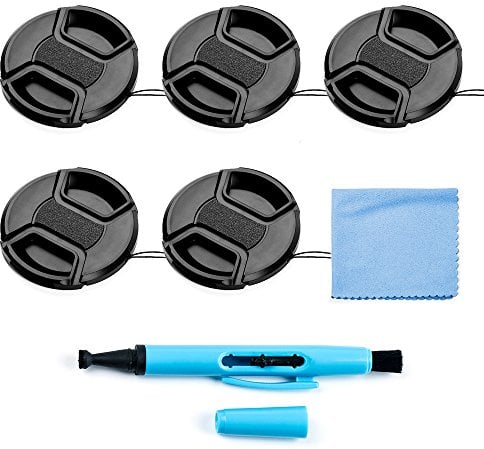 Fotover 37mm Lens Cap Bundle, 5 Pack Universal Snap on Front Centre Pinch Lens Cover Set with Microfiber Lens Cleaning Cloth for Canon Nikon Sony Olympus DSLR Camera + Camera Lens Cleaning Pen