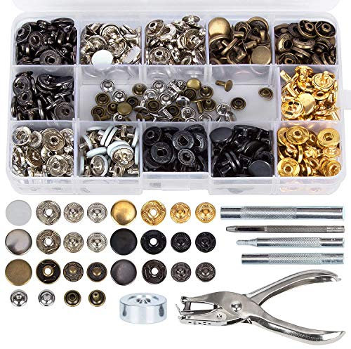 Snap Fasteners Kit 120 Sets 12.5mm Metal Snap Button Press Studs with Punch Plier and Fixing Tools for Purse, Leather, Coat, Jacket, Jeans, Bags, DIY Craft, Shoes, Belts Repair & Decoration
