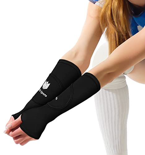 FitsT4 Sports Volleyball Arm Sleeves for Girls Passing Forearm Sleeves with Protection Pads and Thumbhole for Youth,Black 10