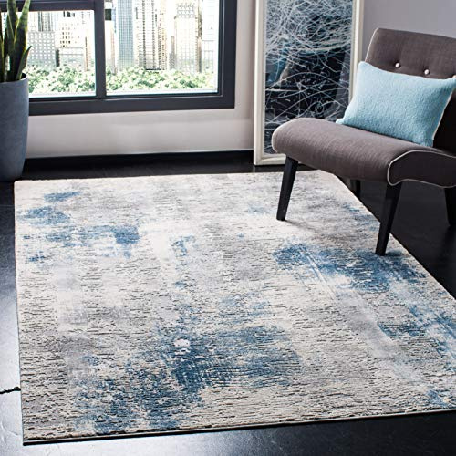 Safavieh Abstrakt Teppich für Wohnzimmer, Esszimmer, Schlafzimmer - Invista Collection, Kurzer Flor, Grau und Elfenbein, 160 X 229 cm