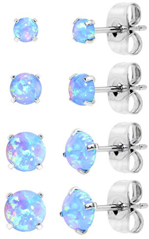 Flongo Damen Ohrstecker Knopf Ohrringe, 3-6mm Ohrstecker Gestüt Stecker Ohrhänger Tunnel Illusion Fakeplugs Ohrstecker aus 316L Edelstahl mit Opal Stein 4 Paar Set