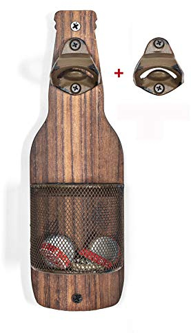 SODUKU Vintage Wooden Wall Mounted Bottle Opener with Cap Catcher for Beer Lovers