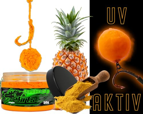 Angel-Berger Magic Baits Fluo Powder Dip Premium Range Pulverdip Boilie Dip Köder Dip Aroma Bait (Orange/King Pineapple)