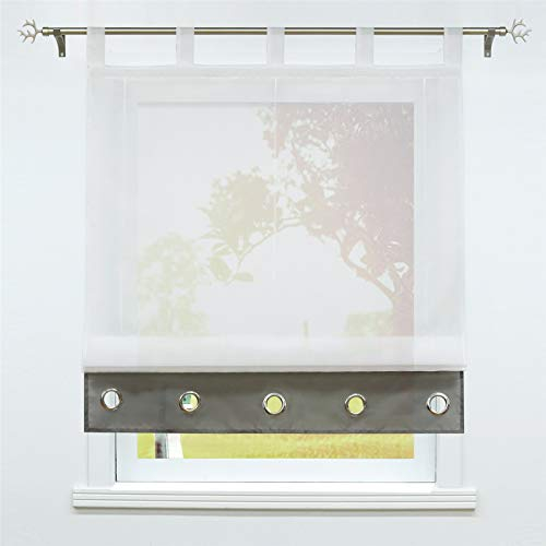 SCHOAL Raffrollo mit Schlaufen Transparente Raffgardine Modern Schlaufenrollo Weiß Gardinen Voile 1 Stück BxH 140x155cm Grau