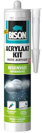 Bison Mastic acrylique Tube blanc résistant à la pluie 300 ml – Mastic d'étanchéité pour sceller les coutures, les fissures et les fissures, peut être peint