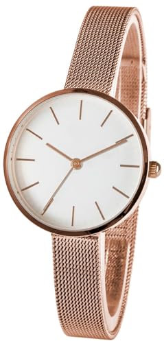 Zeit-Bar Armbanduhr Damen Edelstahl, mit Mesh-Uhrband