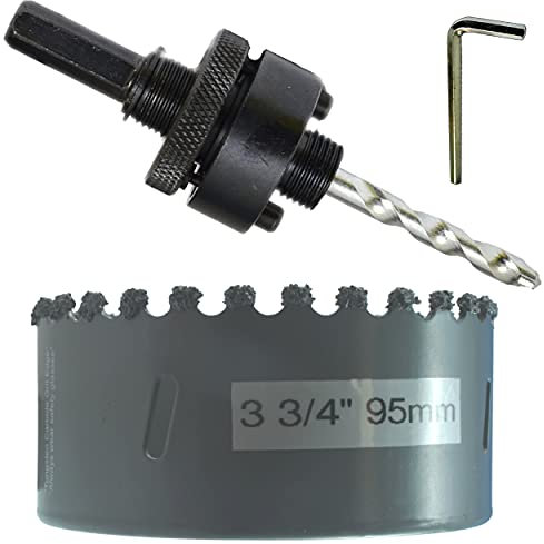 Kit de scie cloche en carbure de tungstène 95 mm - Scie cloche hexagonale de 7/16 - Arbre à clé hexagonale avec maçonnerie TCT - Foret pilote pour béton, ciment, céramique, mur, carrelage, brique,