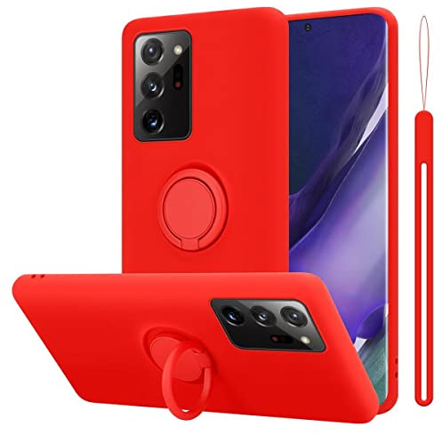 Cadorabo Hülle kompatibel mit Samsung Galaxy Note 20 Ultra Schutzhülle TPU Silikon Case Liquid Design mit Ring Slim Kratzfest Liquidsilikon Microfaser Case Hülle für Galaxy Note 20 Ultra in Rot