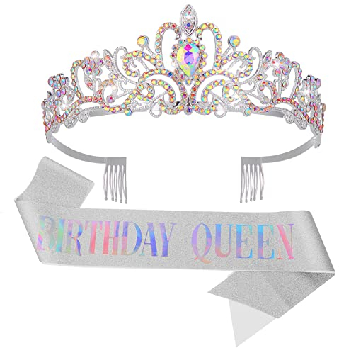 Abeillo Geburtstagskrone und Schärpe, Geburtstag Frauen Geschenk, Birthday Queen Kristall Geburtstags Tiara und Schärpe zum Geburtstag für Party Deko (Birthday Queen-B)