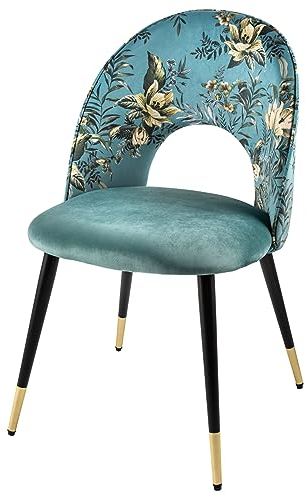 Riess Ambiente Design Stuhl PRÊT-À-Porter türkis Samt florales Muster und goldene Fußkappen