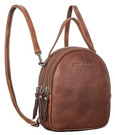 STILORD Stacy Rucksack Handtasche Damen Klein Mini Daypack Lederrucksack Vintage Backpack aus Leder für City Ausgehen Shopping Frauen Tagesrucksack Echtleder Farbe:sila - braun