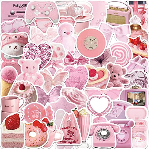 50PCS Pink Girl Heart Stickers - Gift for Children, Teens, Adults, Kids - Waterproof Preppy Stickers for Laptop, Scrapbook, Water Bottle, Skateboard, Journal, Wall, Car, Bicycle