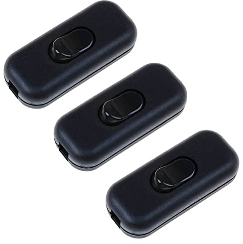 3x Zwischenschalter Schnurschalter - 2-3 polig 6A 250V - Schnurzwischenschalter, Wippschalter, Zuleitungsschalter, Kabelschalter, Schalter | Schwarz