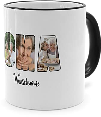 PhotoFancy® - Fototasse 'OMA' - Personalisierte Tasse mit eigenem Foto und Text selbst gestalten - Schwarz