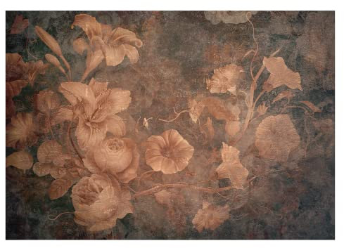 WallArena - Vlies Fototapete Blumen Vintage Retro Rosen Beton Betonwand 104x70 cm - Fototapeten - Tapeten - für Wohnzimmer Schlafzimmer - Vliestapete Wandtapete Tapete 3D Effekt- inkl. Kleister