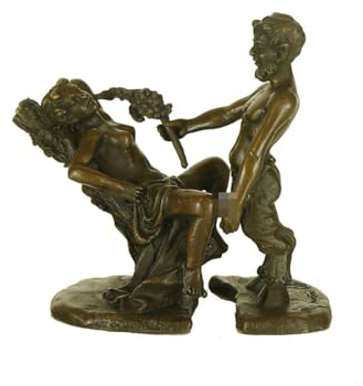 Erotik Bronze Figur Faun/Satyr mit Jungfrau, 3-teilig H: 10 cm (11014)