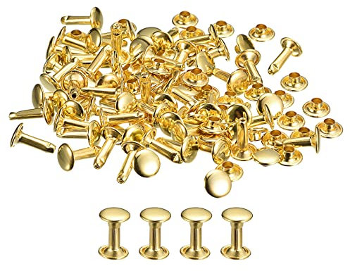 QUARKZMAN Remaches de Cuero 50 Kits, Remaches de Doble Tapa 8mm, Altura 12mm, Remache de Pernos Metálicos para Reparación Artesanía Cuero DIY Monedero Cinturón Bolsa Zapato, Tono Dorado