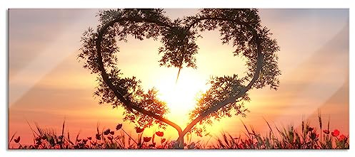 Pixxprint Glasbild Panorama, Wandbild aus Echtglas, Herz aus Bambus, 100x40 cm, inkl. Aufhängung und Abstandshalter