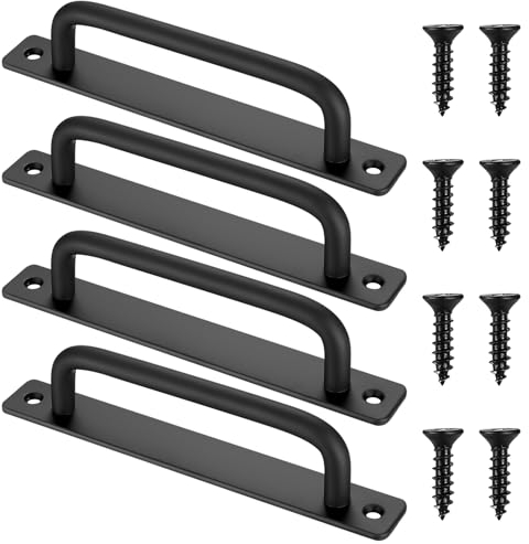 Xingwenhao 4 Pcs Black Sliding Door Handles, Pull Push Door Handles with Back Plate, Door Pull Handles for Kitchen Bathroom Cupboard Cabinet Garage Patio Barn Gate Shed Door Sliding Handles Hardware