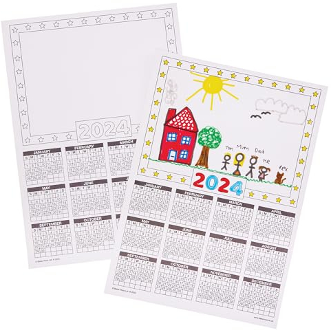 Baker Ross FX871 Kalenderblätter 2024 - Packung mit 12, DIY-Kalender-Bastelzubehör für Kinder
