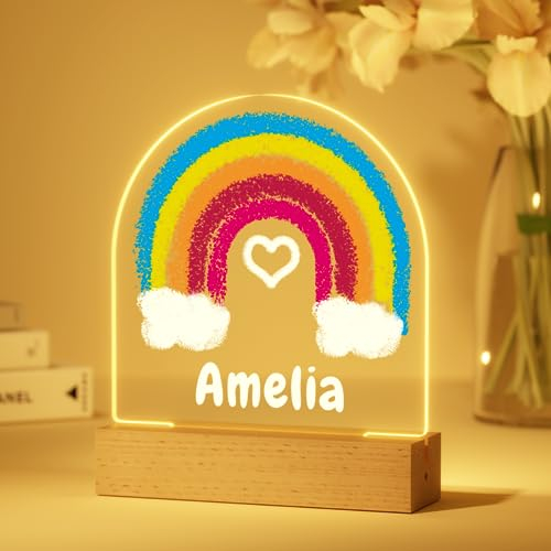 Bemaystar Personalisiertes Nachtlicht Baby – Regenbogen Acryl LED Lampe, Nachttischlampe mit Namen, Geschenk zur Geburt Junge, Taufgeschenke für Mädchen, Personalisierte Geschenke Kinder