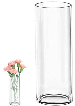 Oungy Jarrón de cristal cilíndrico de 35 cm de alto, gran jarrón de cristal, grande, moderno, diámetro de 12 cm, jarrones de cristal para velas de pilar, velas flotantes, para decoración de boda,