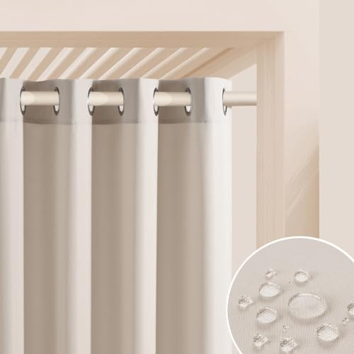 ROOM99 Outdoorvorhäng mit Ösen Garden Line 155 x 200 cm Breite x Höhe Outdoor Vorhang wetterfest Wasserdicht Sichtschutz Sonnenschutz Gardinen Garten Winddicht Hellbeige, 1 Stück