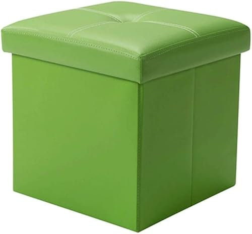 Ottoman Chair Stool Storage Ottoman Stool,Foldable Toy Chest Footstools Boxes,DVD Storage,Shoes Chests Folding Faux Leather Small Seat (Color : Green)