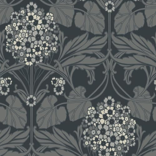 Galerie Arts and Crafts Black/Grey Floral Hydrangea Wallpaper Roll