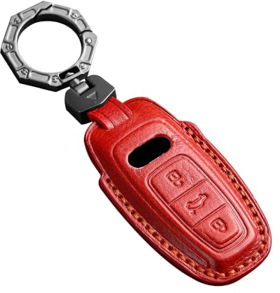 ontto Leder Autoschlüssel Hülle Schlüsseletui Schlüsselhülle Schlüsselcover Passt für Audi A6 A7 A8 S6 S7 RS6 RS7 Q7 Q8 SQ7 SQ8 A6L A8L E-Tron 2019-2024 Schlüsselanhänger Autozubehör 3 Tasten-Rot