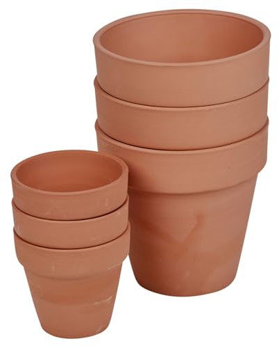 URBNLIVING Terracotta Round Plant Pots with Drainage Hole - Set of 3/6 Classic Design Garden Flower Planters, Ideal for Indoor and Outdoor Use, Durable Herb Flower Pots for Home and Garden Deco