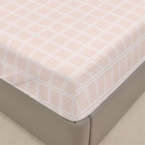FANSU Spannbettlaken mit Blätter Muster Polyester Bettlaken 30cm Extra Tiefe Taschenlaken Weiche Bequem Spannbetttuch für Einzelbett Doppelbett Boxspringbett -Geometrie (Rosa Plaid,120x200cm)