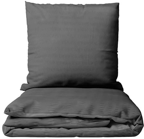 Cotton Castle Seersucker Bettwäsche Wendeoptik Bettwäsche Bettgarnitur Bettbezug Microfaser, Größe:135 x 200 cm, Farbe :Anthrazit
