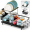 2 Tier Dish Drainer Rack, Expandable Dish Drainer for Kitchen Counter, Adjustable Over The Sink Dish Rack, Large Multifunctional Dish Drying Rack with Removable Top Shelf for in Sink Use, Black