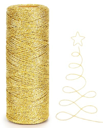 Tenn Well Metallic Gold Twine, 328 Feet 1mm Christmas Gold String for Gift Wrapping, Christmas Ornaments, Holiday Decorations, DIY Crafts