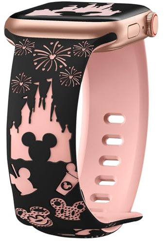 AiiBowy Bracelet Compatible avec Apple Watch 42mm 40mm 41mm 38mm, Sangles Sport Silicone pour iWatch SE 3/SE 2/SE/Series 11/10/9/8/7/6/5/4/3/2/1 Noir+Rose