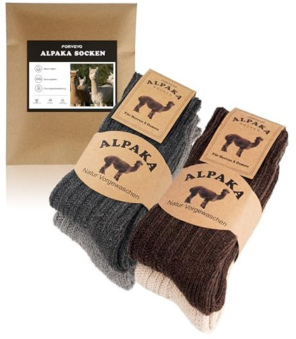 FORVEVO 4 Paar Alpaka Socken Damen 35-38, Warme Wollsocken Herren mit Alpakawolle, Strick Flauschig Wintersocken für Alltäglich, Wandern, Trekking(Mehrfarbig)