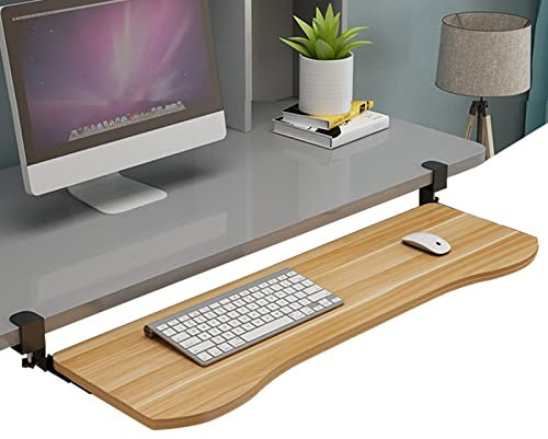 CWCQGH Ergonomic Adjustable Keyboard Tray Under Desk - Teak/Walnut/White/Black Sliding Shelf, Sturdy, Sliding Wood,B walnut 65x25cm(26x10Inch)