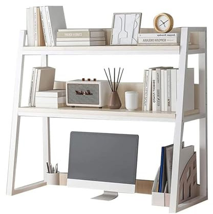 ONFSZCKB Libreria da scrivania trapezoidale - Libreria da scrivania in Metallo per scrivania del Computer, libreria multiuso da banco a 2 ripiani, Organizer per libri e riviste da ufficio, per soggio