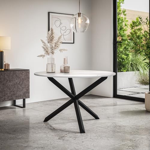 More4Homes MALVERN 4-6 SEATER ROUND DINING TABLE w SOLID BLACK OAK LEGS (Marble Effect)
