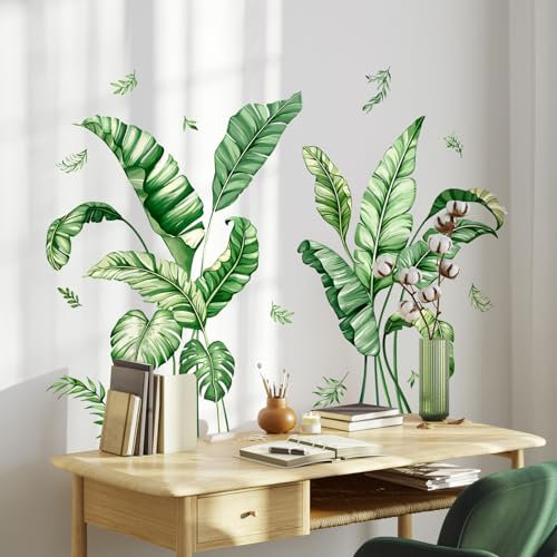 Autocollants muraux en vinyle motif feuilles de palmier tropicales, grandes plantes vertes, décalcomanie murale autocollante pour allée, chambre à coucher, bureau, canapé, toile de fond, décoration
