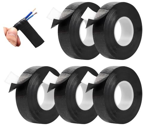 Nastro Isolante Nero - 5 Pezzi, Silicone Nastro Isolante Impermeabile per Elettricisti, Durevoli E Resistenti All'umidità per Proteggere, Unire e Riparare Cavi (10kV e inferiori) - 25mm X 0.8mm X 5yd