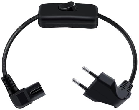 HuaLiSiJi Cavo Alimentazione C7 con Interruttore 2.5A 250V Eurospina 90° Angolata su C7 Spina 90° Angolata per PS4, PS5, TV, Laptop, Monitor, Stampante (Nero 90 Angolata, 0.5 m)