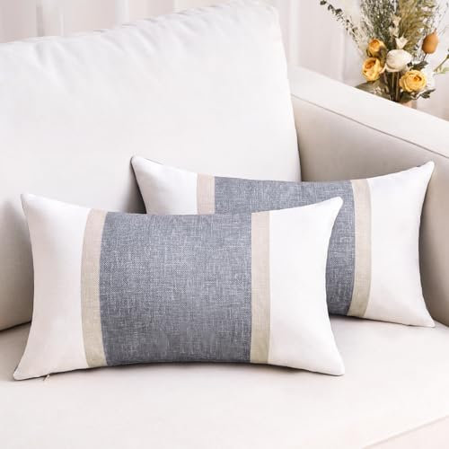 DecorMommt Kissenbezug 30x50 Sofakissen Streifen Kissenbezüge Baumwolle Leinen Kissenhülle Patchwork Dekorative Kissenbezug Couchkissen Bezug für Sofa Büro Couch Schlafzimmer Wohnzimmer