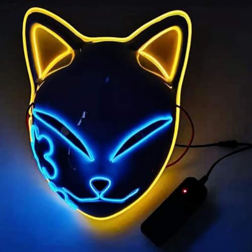 SINSEN Dämonentöter Anime Maske Halloween Fuchs LED Cosplay Kostüm Maske mit Narbe Halloween Maskerade Karneval Cosplay Kostüm Party Requisiten für Erwachsene