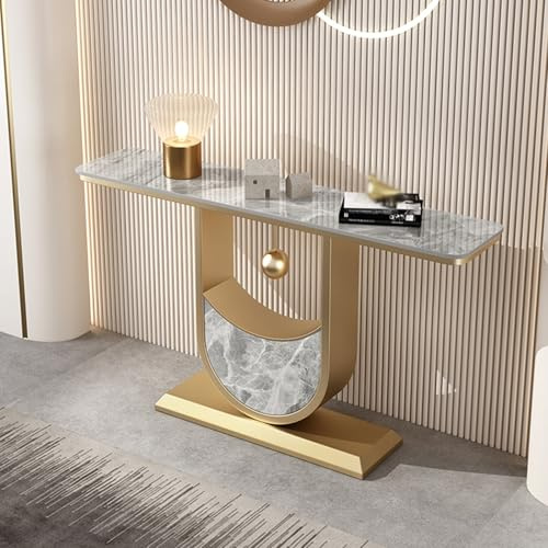 WOTZOV Console étroite, Table d'entrée, Table de canapé, Table de Couloir, Décoration de Couloir, Table Console avec Rangement, pour entrée, Couloir, Entrée, Salon,Gold D 100cm/39.4in