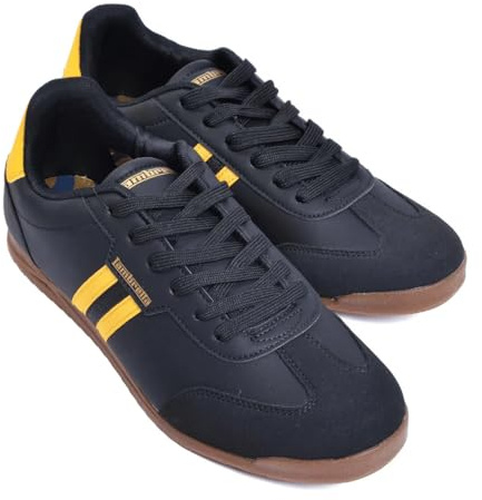 Lambretta Mens Tackle Retro Low Rise Mod Trainers - Black/Gold/Black - 11 UK