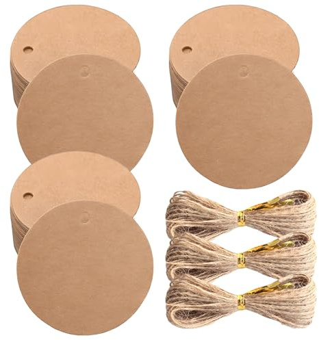 300 Stück GeschenkanhäNger Rund Kraftpapier Etiketten Geschenkanhänger zum Beschriften, Geschenk AnhäNger, Mit 60 Meter Hanfseil, FüR Partys, Basteln, Hochzeiten, Weihnachten, Verpackungen