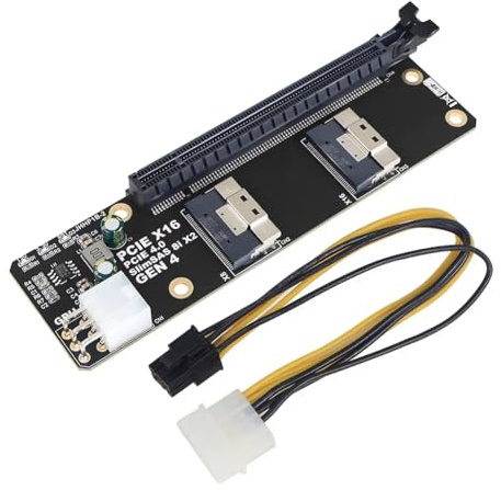 Jooehyer 2 Port SlimSAS 8i X2 to PCIe 4.0 X16 Slot Adapter Card SFF8654 Riser Card for Network Graphics Video Card GPU 6Pin